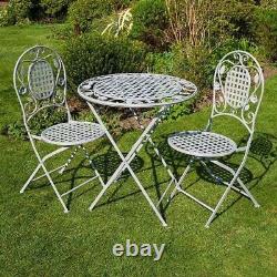 Grey Bistro set table 2 chairs patio garden furniture balcony metal