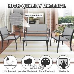 Grey Garden Furniture Set, 4 Piece Patio Furniture Glass Coffee Table 2 Textilen