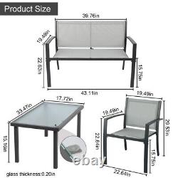 Grey Garden Furniture Set, 4 Piece Patio Furniture Glass Coffee Table 2 Textilen