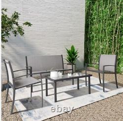 Grey Garden Furniture Set, 4 Piece Patio Furniture Glass Coffee Table UK Sales