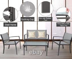 Grey Garden Furniture Set, 4 Piece Patio Furniture Glass Coffee Table UK Sales