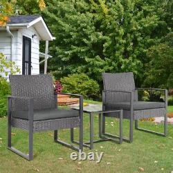 Grey Garden Ratten Furniture Set 2 Seater Sofa Chairs Square Table Patio Outdoor