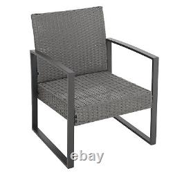 Grey Garden Ratten Furniture Set 2 Seater Sofa Chairs Square Table Patio Outdoor