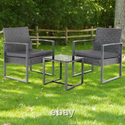 Grey Garden Ratten Furniture Set 2 Seater Sofa Chairs Square Table Patio Outdoor