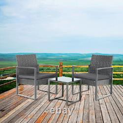Grey Garden Ratten Furniture Set 2 Seater Sofa Chairs Square Table Patio Outdoor