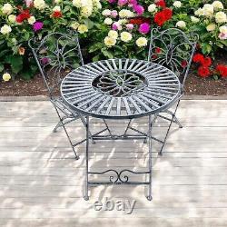 Grey Metal Garden Bistro Set Patio Furniture Outdoor 3 Piece Table Chair