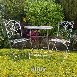 Grey Metal Garden Bistro Set Patio Furniture Outdoor 3 Piece Table Chair