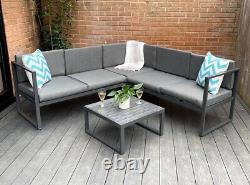 Grey Modern Metal Garden Furniture 5 Seat Corner Sofa and Coffee Table Patio Set