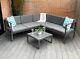 Grey Modern Metal Garden Furniture 5 Seat Corner Sofa And Coffee Table Patio Set