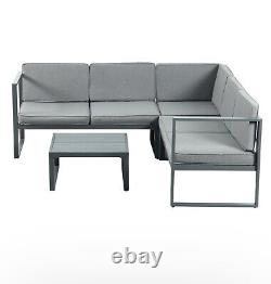 Grey Modern Metal Garden Furniture 5 Seat Corner Sofa and Coffee Table Patio Set