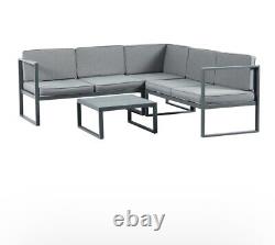 Grey Modern Metal Garden Furniture 5 Seat Corner Sofa and Coffee Table Patio Set