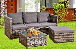 Grey Patio Rattan Corner Sofa Garden Furniture Set Table Cushions Storage Box