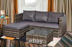 Grey Patio Rattan Corner Sofa Garden Furniture Set Table Cushions Storage Box