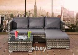 Grey Patio Rattan Corner Sofa Garden Furniture Set Table Cushions Storage Box