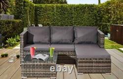 Grey Patio Rattan Corner Sofa Garden Furniture Set Table Cushions Storage Box