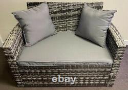 Grey Rattan 4 Seater Lounge Sofa Chair Patio Outdoor Garden Furniture, Cushions