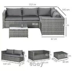 Grey Rattan Corner Sofa Set Garden Furniture 4 Seater Patio Table & Cushions