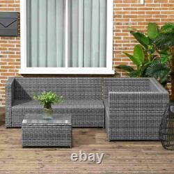 Grey Rattan Corner Sofa Set Garden Furniture 4 Seater Patio Table & Cushions