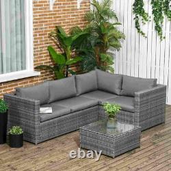 Grey Rattan Corner Sofa Set Garden Furniture 4 Seater Patio Table & Cushions