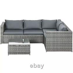 Grey Rattan Corner Sofa Set Garden Furniture 4 Seater Patio Table & Cushions