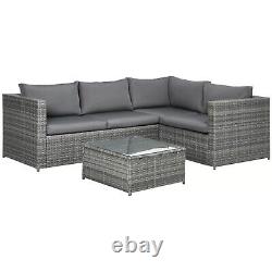 Grey Rattan Corner Sofa Set Garden Furniture 4 Seater Patio Table & Cushions