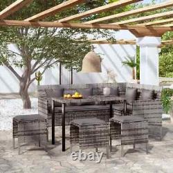 Grey Rattan Dining Table and Chairs Set Patio Outdoor Garden Furniture 8 Seater