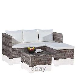Grey Rattan Garden Corner Sofa Set L Shaped Furniture 4-Seater Outdoor Patio