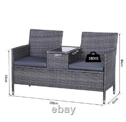 Grey Rattan Garden Furniture Outdoor Patio 2 Seater Love Seat Cushions Table