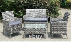 Grey Rattan Garden Furniture Set Cushion Coffee Table Chair Sofa Patio Outdoor