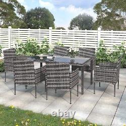 Grey Rattan Garden Furniture Set Outdoor Patio 6 Seater Chairs and Table TH