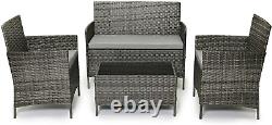 Grey Rattan Garden Furniture Set Patio Conservatory Balcony Indoor Outdoor 4 Sea