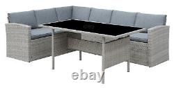 Grey Rattan Garden Furniture Sofa Set Outdoor Patio Dining Set Corner L-Shaped