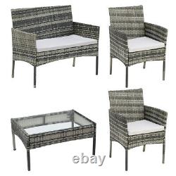 Grey Rattan Outdoor Garden Furniture Set 4 Piece Chairs Sofa Table Patio Set