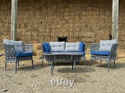 Grey Rattan Rope Garden Furniture Patio Sofa Chair Set Conservatory Settee