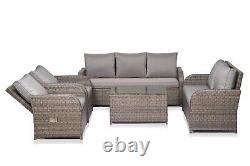 Grey Rattan Sofa Dining Set Outdoor Garden Patio Furniture Reclining Armchair