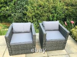 Grey Rattan Twin 2 Armchair Set Patio Outdoor Garden Furniture UK