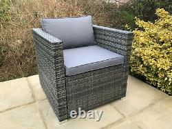 Grey Rattan Twin 2 Armchair Set Patio Outdoor Garden Furniture UK