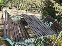 Heavy Cast Iron Garden Furniture Set BBQ Patio Wooden Bench Table 2 Chairs