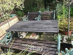 Heavy Cast Iron Garden Furniture Set BBQ Patio Wooden Bench Table 2 Chairs