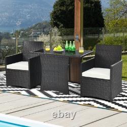 Heavy Duty Garden Furniture Set 3 Pieces Patio PE Wicker Set-White