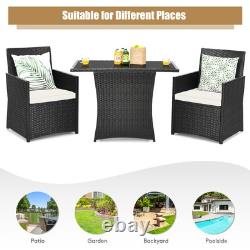 Heavy Duty Garden Furniture Set 3 Pieces Patio PE Wicker Set-White