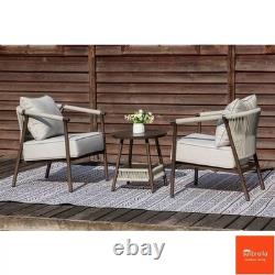 Helmsdale 3pc Woven Bistro Patio Set + Cover Garden Outdoor Furniture Grey New