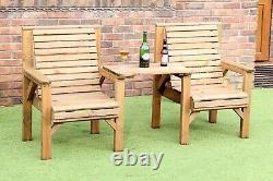 Homme WOODEN GARDEN FURNITURE PATIO TWIN SET 2 CHAIRS + REMOVABLE TRAY JACK + JI