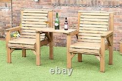 Homme WOODEN GARDEN FURNITURE PATIO TWIN SET 2 CHAIRS + REMOVABLE TRAY JACK + JI