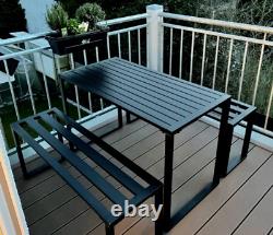 Industrial Garden Bar Set Metal Dining Table 2 Bench/chairs Pub Patio Furniture