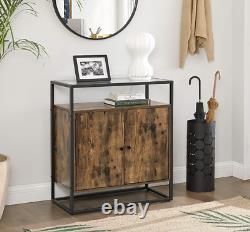 Industrial Side Cabinet Vintage Glass Sideboard Rustic Metal Hall Console Table