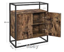 Industrial Side Cabinet Vintage Glass Sideboard Rustic Metal Hall Console Table