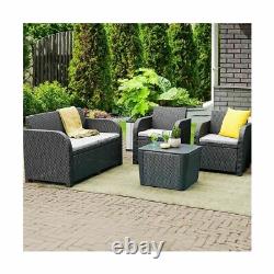 Keter 4 Piece Rattan Garden Set Furniture Chairs Sofa Table Patio Conservatory