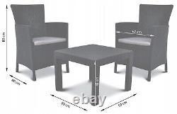 Keter Garden Furniture Set 2 Chairs + Table with Cushions Brown Patio Balcony UK