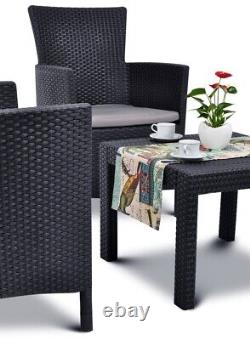 Keter Garden Furniture Set 2 Chairs + Table with Cushions Brown Patio Balcony UK